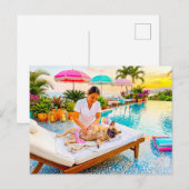 Frenchie-Massage am Pool Postkarte (Vorne/Hinten)