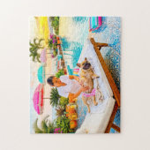 Frenchie-Massage am Pool Puzzle (Vertikal)
