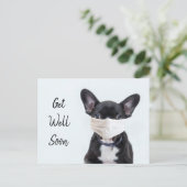 Frenchie mit Gesichtsmaske gute Besserung Postkarte (Stehend Vorderseite)