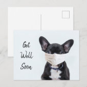 Frenchie mit Gesichtsmaske gute Besserung Postkarte (Vorne/Hinten)