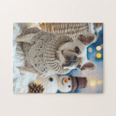 Frenchie mit Schneemann-Weihnachten Puzzle (Horizontal)