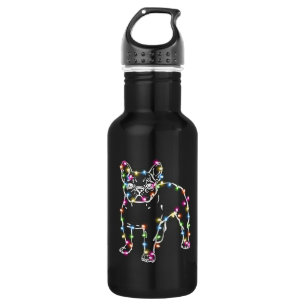 Frenchie mit Weihnachtslicht frohe Weihnachten Edelstahlflasche