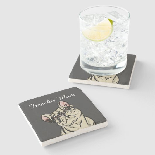 Frenchie Mom Steinuntersetzer (Seitenansicht)