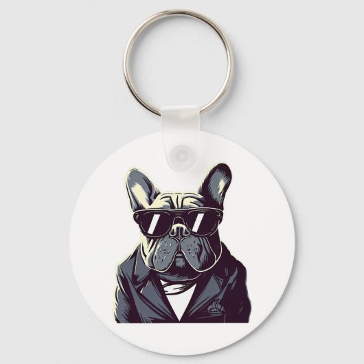 Frenchie Party Man Schlüsselanhänger (Vorderseite)