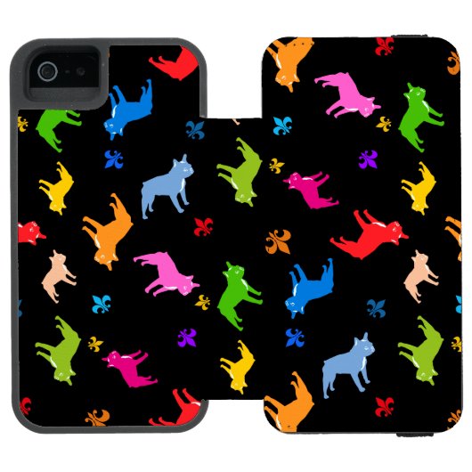 Frenchie Pattern auf schwarz Incipio iPhone Geldbeutel-Hülle (Folio Geöffnet)
