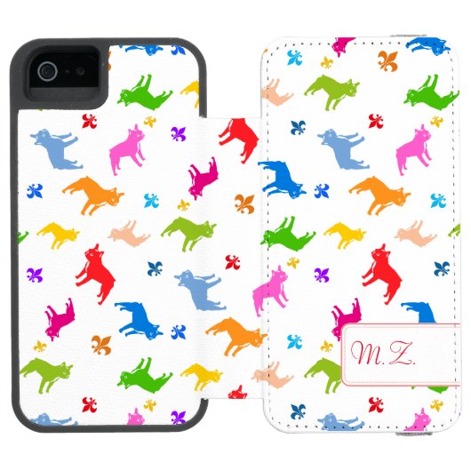 Frenchie Pattern Monogram Incipio iPhone Geldbeutel-Hülle (Folio Geöffnet)