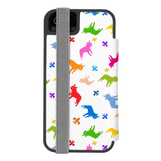 Frenchie Pattern Monogram Incipio iPhone Geldbeutel-Hülle (Folio Rückseite)