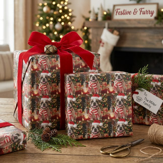 Frenchie Pfotenabdruck-Hundeknochen-Weihnachtsmust Geschenkpapier