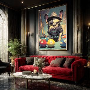 Frenchie Pool Shark: Trilby Hustler Art Poster