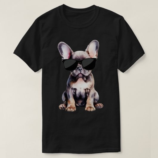 Frenchie Puppy Wearing Sonnenbrille T-Shirt (Design vorne)
