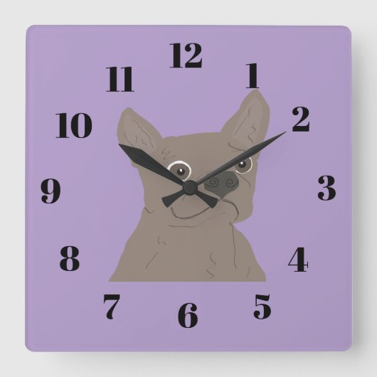 Frenchie, purple quadratische wanduhr (Vorderseite)