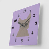 Frenchie, purple quadratische wanduhr (Winkel)