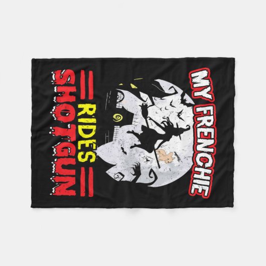 Frenchie Rides Shotgun Halloween Fleecedecke (Vorderseite (Horizontal))