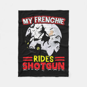 Frenchie Rides Shotgun Halloween Fleecedecke