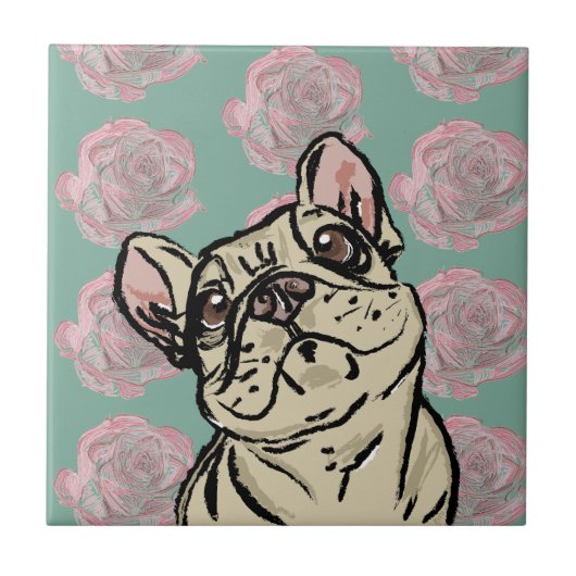 Frenchie Rosen Fliese (Vorderseite)