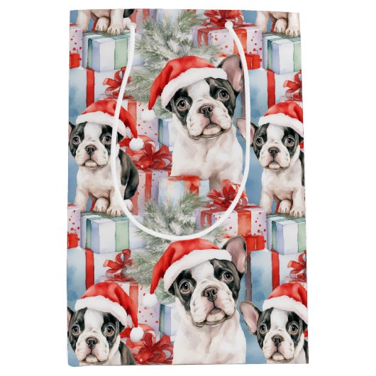 Frenchie Santa Squad Weihnachten Mittlere Geschenktüte (Vorderseite)