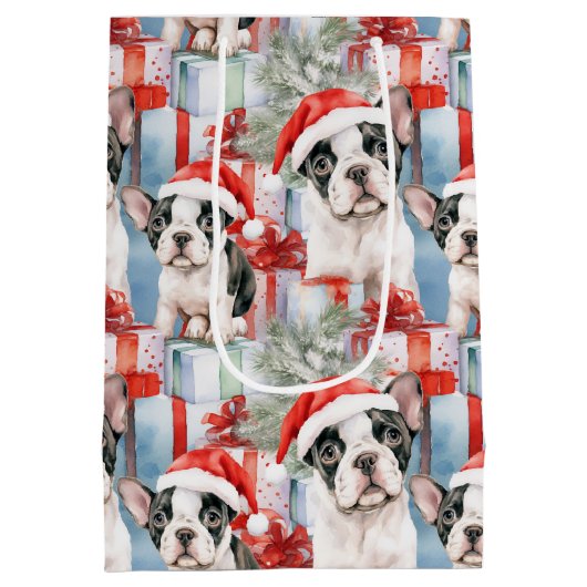 Frenchie Santa Squad Weihnachten Mittlere Geschenktüte (Rückseite)
