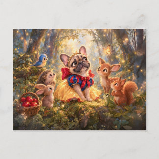 Frenchie Snow White Forest Companions Scene Postkarte