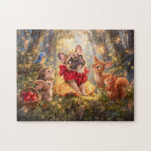 Frenchie Snow White Forest Companions Scene