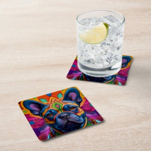 Frenchie Spaß  Rechteckiger Pappuntersetzer