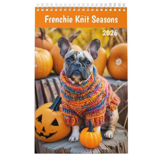 Frenchie Strick-Saisons - 2026 Cozy-Hund-Kalender Kalender (Titelbild)