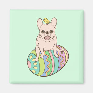 Frenchie u. Ostern-Küken auf buntem Osterei Magnet
