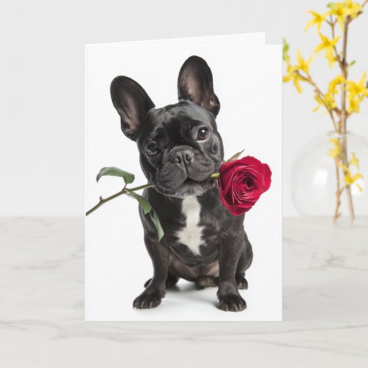 Frenchie Valentine Karte (Gelbe Blume)