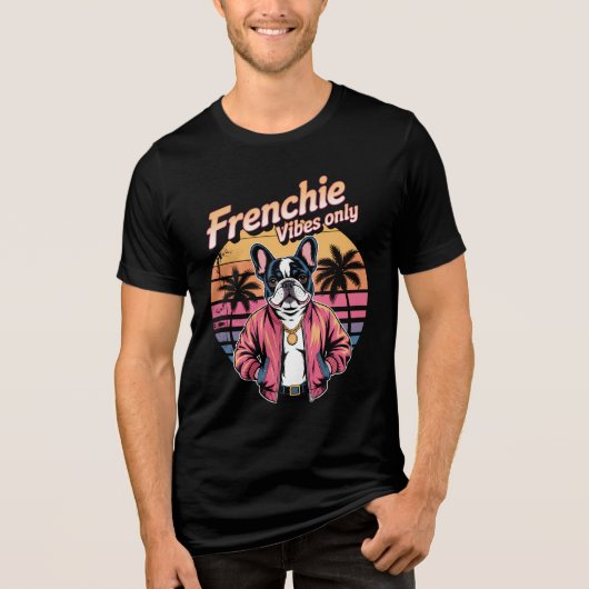 Frenchie Vibes Only Retro Sunset French Bulldog Tri-Blend Shirt (Vorderseite)