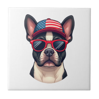 Frenchie Wearing USA Colors (4) Fliese