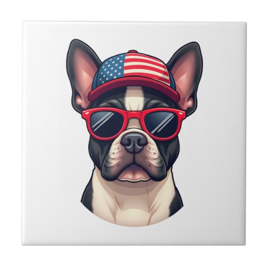 Frenchie Wearing USA Colors (4) Fliese (Vorderseite)