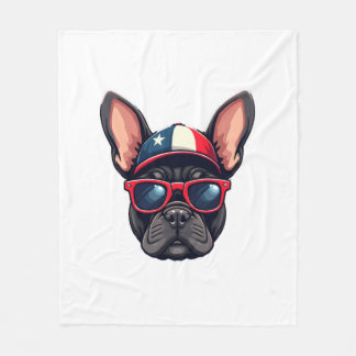 Frenchie Wearing USA Colors (5) Fleecedecke