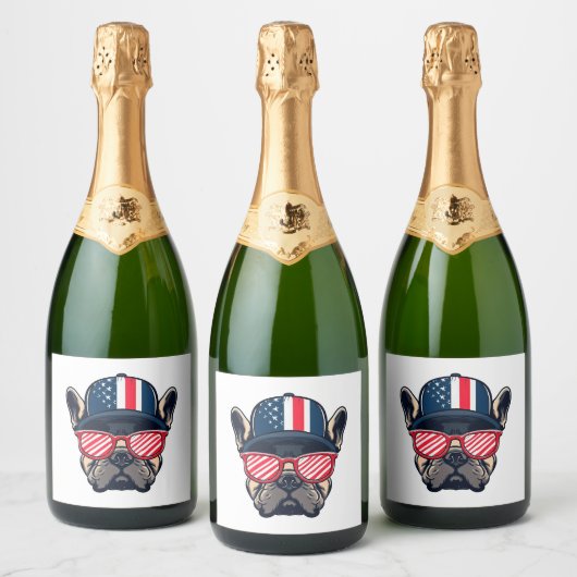 Frenchie Wearing USA Colors Schaumweinetikett (Flaschen)