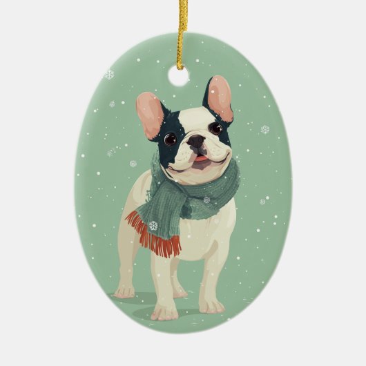 Frenchie-Weihnachtserinnerung Keramik Ornament (Vorne)