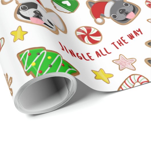 Frenchie Weihnachtskekse Wrapping Paper Geschenkpapier (Rolleneckpunkt)