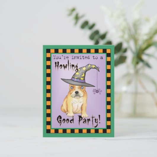 Frenchie Witch Einladung (Stehend Vorderseite)