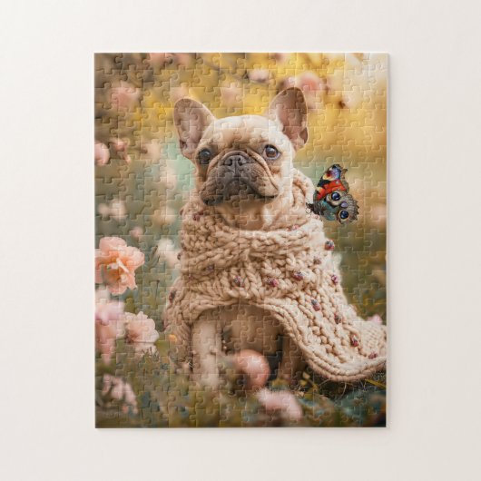 Frenchie With Butterfly In Spring Puzzle (Vertikal)