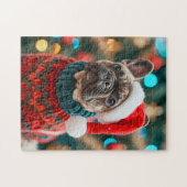 Frenchie With Santa Hat Christmas Tree Puzzle (Horizontal)