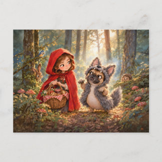 Frenchie Wolf Companion Forest Walk Postkarte