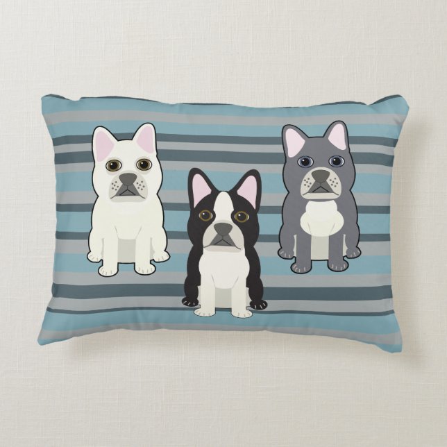 Frenchies Blue Striped Dekokissen (Rückseite)