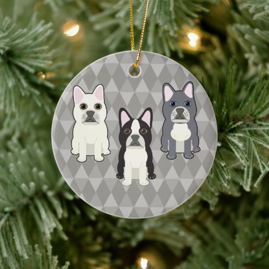Frenchies Graue Diamanten Keramik Ornament (Baum)