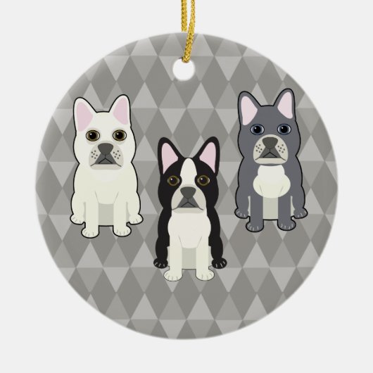 Frenchies Gray Diamonds Keramik Ornament (Vorne)