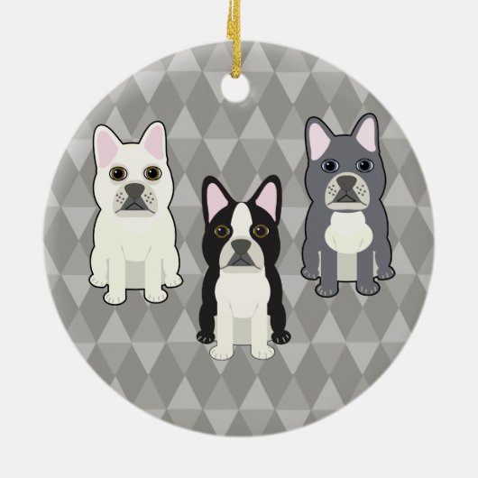 Frenchies Gray Diamonds Keramik Ornament (Hinten)