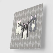 Frenchies Gray Diamonds Quadratische Wanduhr (Winkel)