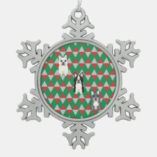 Frenchies Holiday Diamanten Schneeflocken Zinn-Ornament