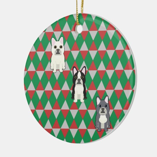 Frenchies Holiday Diamonds Keramik Ornament (Links)