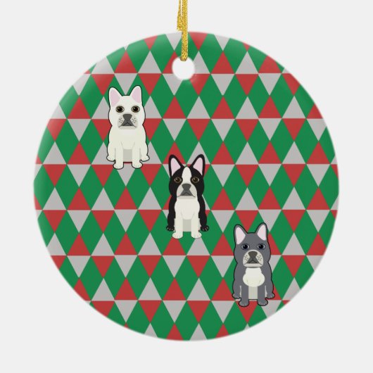 Frenchies Holiday Diamonds Keramik Ornament (Hinten)