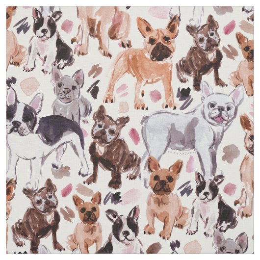 FRENCHIES Painterly Watercolor Hunde Stoff (Muster)