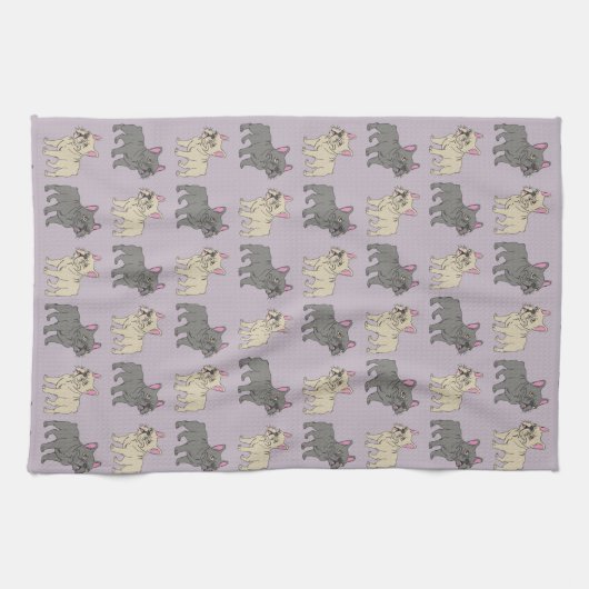 Frenchies, Purple Geschirrtuch (Horizontal)