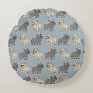 Frenchies, Smokey Blau Rundes Kissen