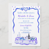 Frenhch Blue Retro Whimsical Hand Drawn Bow Foto Einladung (Vorderseite)